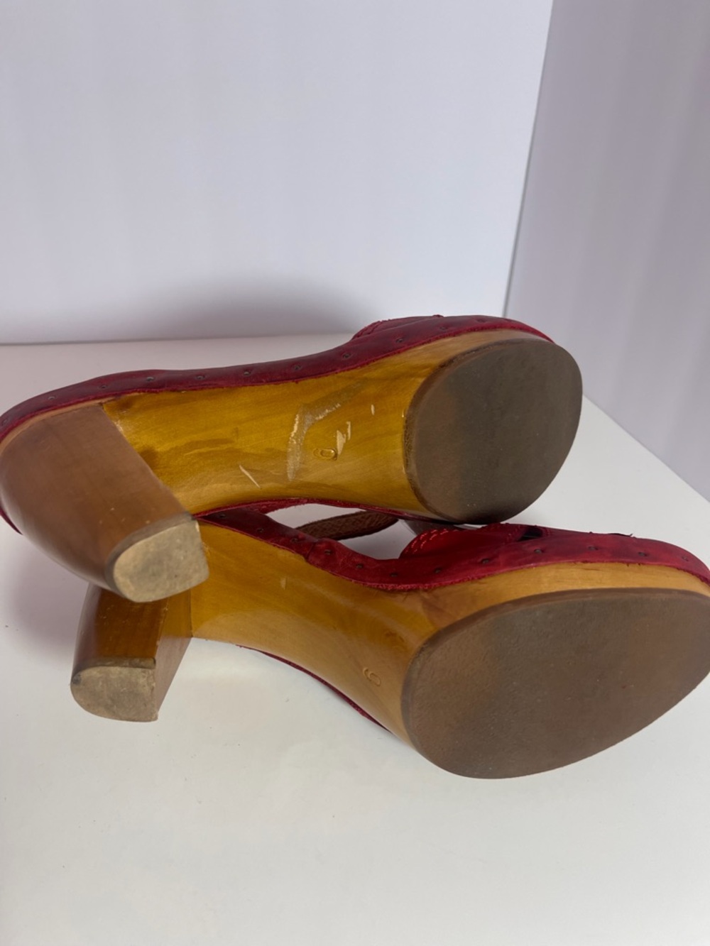 Fly London Red T-Strap Open-Toe Wooden Block Heel Platform Sandals size 9 - Picture 11 of 11